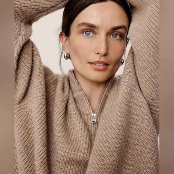 Jenni Kayne Boxy Half Zip Cashmere Sweater XS Undyed Stone $495 - Picture 1 of 9
